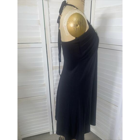 y2k Baby Phat Halter Mini Black Short Dress Backless Silver Chainmail Sz Medium - Picture 5 of 9